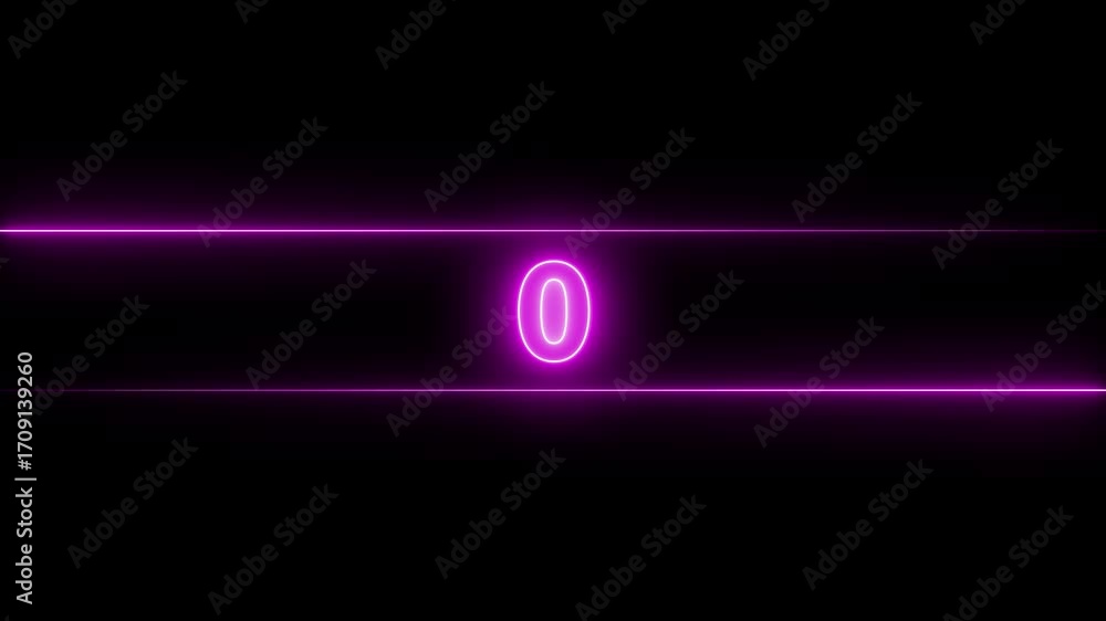 Poster counting icon 10 second animation. 4k video. purple neon number 3 with horizontal lines three.