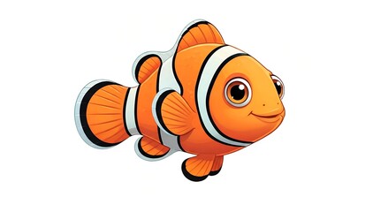 Adorable cartoon clownfish with bright orange fins and playful eyes swimming