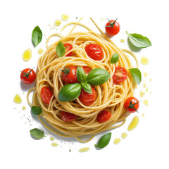 Fresh Spaghetti with Cherry Tomatoes and Basil Garnish