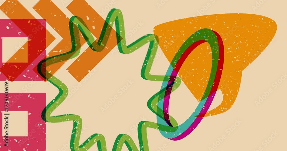 Poster risograph speech bubble with geometric shapes animation. moving object in trendy riso graph design v