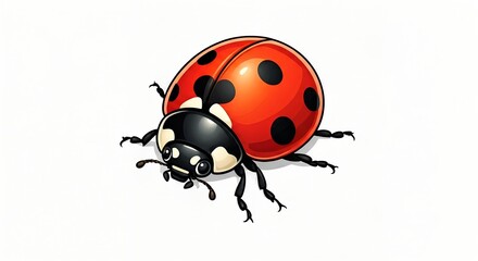 Fototapeta premium Charming ladybug crawling on white background, perfect for nature and luck themes