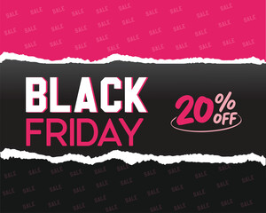 White and pink text Black Friday and 20% Off featured on dark paper
