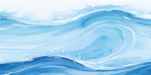 Abstract flowing ocean blue water wave and splash with clear bubbles