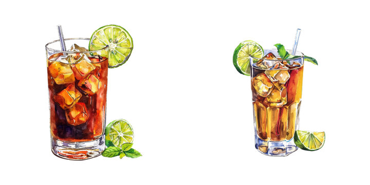 rum and coke watercolor vector illustration
