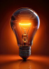 A vintage light bulb emits a warm orange glow, creating an inviting atmosphere. Its intricate design showcases the beauty of simplicity and innovation in illumination.