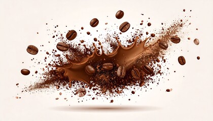 Coffee beans and powder splashing, dynamic visual