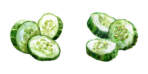 slice cucumber watercolor vector illustration