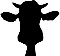 Cow head silhouette profile closeup, farm animal livestock vector, black outline bovine illustration, simple rural agriculture design, dairy cow portrait graphic art