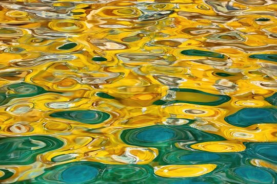 Abstract water reflections in vibrant yellow, teal, and gold