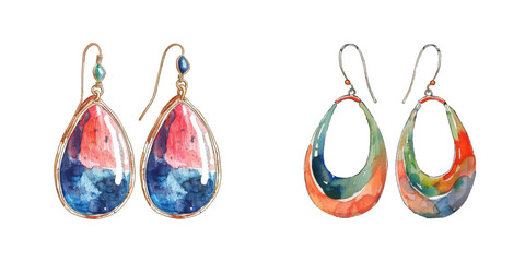 statement earrings watercolor vector illustration
