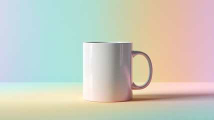 Modern White Mug Mockup on Pastel Colorful Gradient Background Still Life