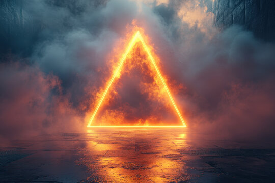 Bright orange light in center of triangle.