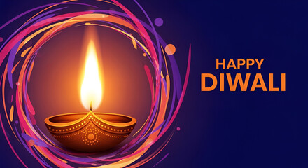 Modern Diwali social media banner design featuring vibrant gradients and a stylized diya in bold text celebrating the festival of lights with HAPPY ... See More