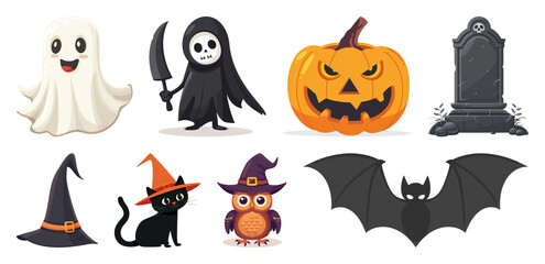 PNG Spooky Halloween cartoon characters collection, element set on transparent background
