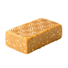 Rectangular Halva Bar with Pine Nuts and Embossed Pattern Isolated sweet confection