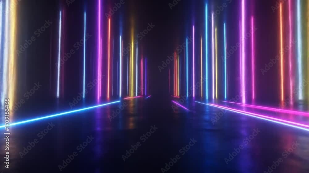 Canvas Prints a dark corridor illuminated by vibrant, vertical neon lights, creating a futuristic and abstract tun