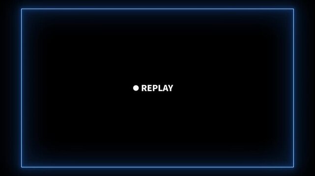 Blue Neon Border with White REPLAY Text and Dot on Black.