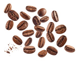 Obraz premium Coffee Beans in Motion Against a Plain Background