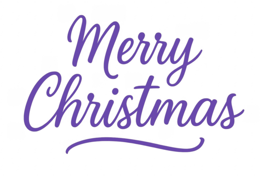 Purple merry christmas lettering on transparent background