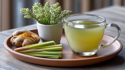 Herbal tea with ginger, turmeric, and lemongrass