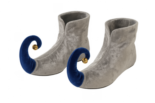 Jester shoes with curly toes and gold bells isolated on transparent background