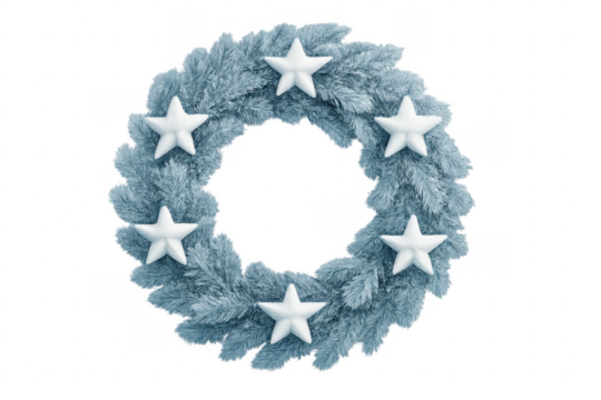 Christmas wreath with white stars on transparent background