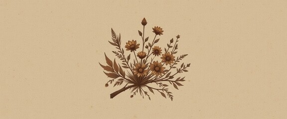 Fototapeta premium Earthy Floral Logo with Dried Flowers and Rustic Branch Perfect for Natural and Sustainable Brands