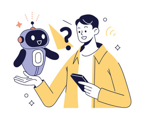 Helpdesk set. Characters using artificial intelligence generative tools for communication. Call center, hotline, customer support service concept. Vector illustration. 