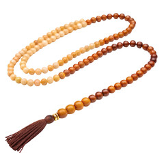 Wooden Prayer Beads with Brown Tassel on Black Background rosary tasbih