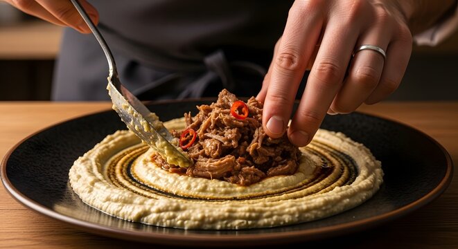 Traditional Turkish H&uuml;nkar Beğendi with Braised Lamb on Eggplant Pur&eacute;e
