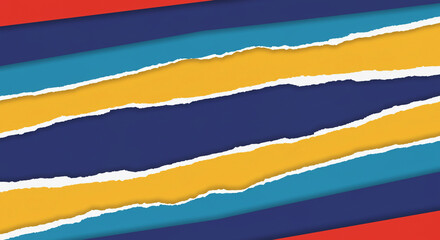 Abstract background with torn paper edges in blue yellow and red colors design