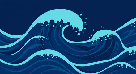 Stylized ocean waves illustration in shades of blue creating a dynamic pattern