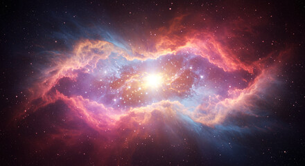 Vibrant cosmic nebula with bright stars shining in deep space galaxy background