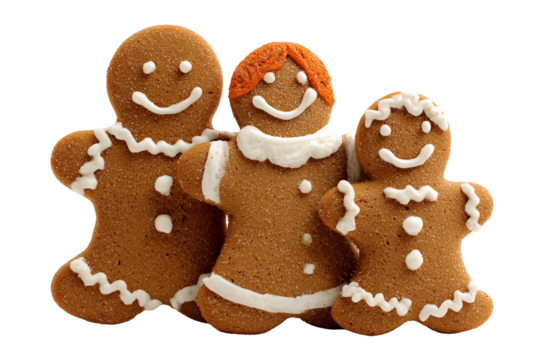 A Christmas gingerbread man family, isolated on a transparent background. - Powered by Adobe