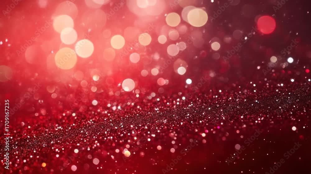 Wall mural abstract red background with sparkling bokeh lights, creating a festive and elegant atmosphere.