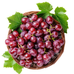 Red grapes in a basket top view isolate on transparency background