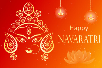 Happy Navratri Festival Background Design with Writing Navratri Text Typography, Navratri or Durga Puja creative design illustration, Shubh Navratri. dipak, diya