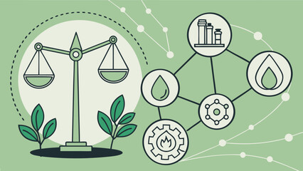 Obraz premium Scales of Justice Green Energy Sustainable Technology Environmental Balance Eco-Friendly Industry Corporate Social Responsibility Clean Energy Solutions Diagram Infographic.