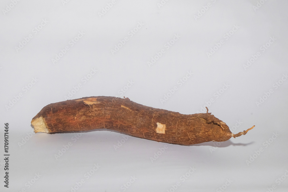 Poster close up of a cassava stick isolated on a white background. for graphic design, 3d rendering and ban