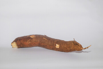 Close up of a cassava stick isolated on a white background. For graphic design, 3D rendering and banners