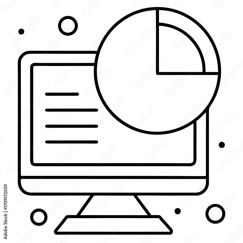 Poster computer screen displaying financial data with pie chart analysis for business strategy and growth p