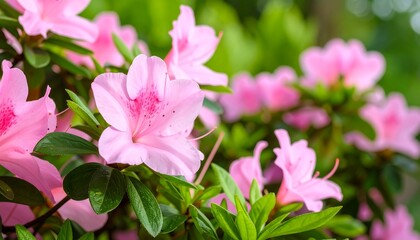 Obraz premium Pink Azalea Blooms in Garden