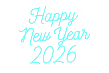 Happy new year 2026 cursive light blue lettering on transparent background