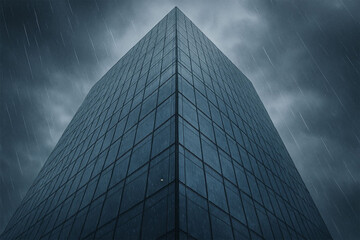 Fototapeta premium Mysterious geometric pyramid structure emerges from ethereal foggy atmosphere