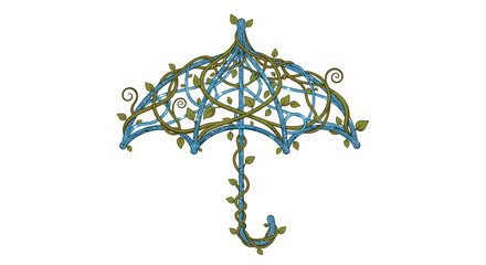 Exquisite Celtic knot umbrella design intertwined with lush green vines and leaves symbolizing natural protection and elegant growth, Generative AI.
