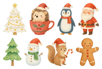 PNG Festive animals celebrate Christmas joyfully, element set on transparent background