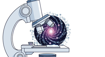 Innovative scientist discovers cosmic wonders through advanced microscope revealing universe's secrets in vibrant modern exploration, Generative AI.