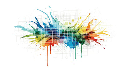 Dynamic explosion of vibrant colors bursting through a modern abstract digital grid symbolizing creativity and innovation, Generative AI.