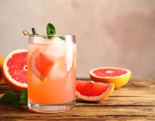Refreshing grapefruit drink in a glass, garnished with mint