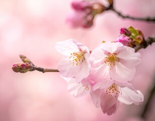 Delicate pink cherry blossoms in soft focus